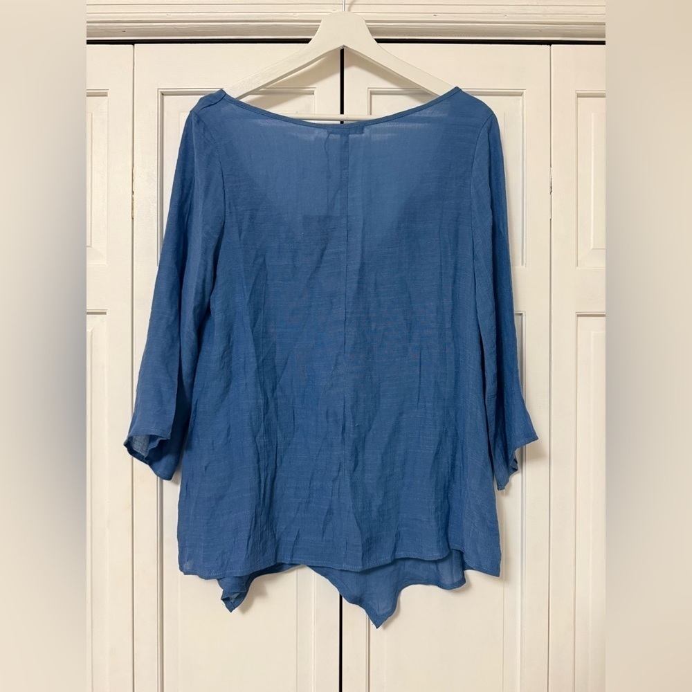 NWT Just Fashion Now Blue Oversized Flowy Lagenlook Blouse Asymmetrical Small - Picture 3 of 8